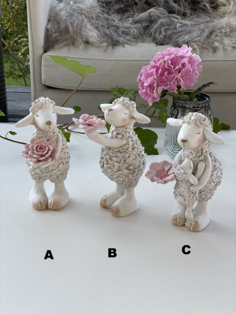 Schaf stehend mit rosa Blumen Vintage Shabby Nostalgie Osterdeko